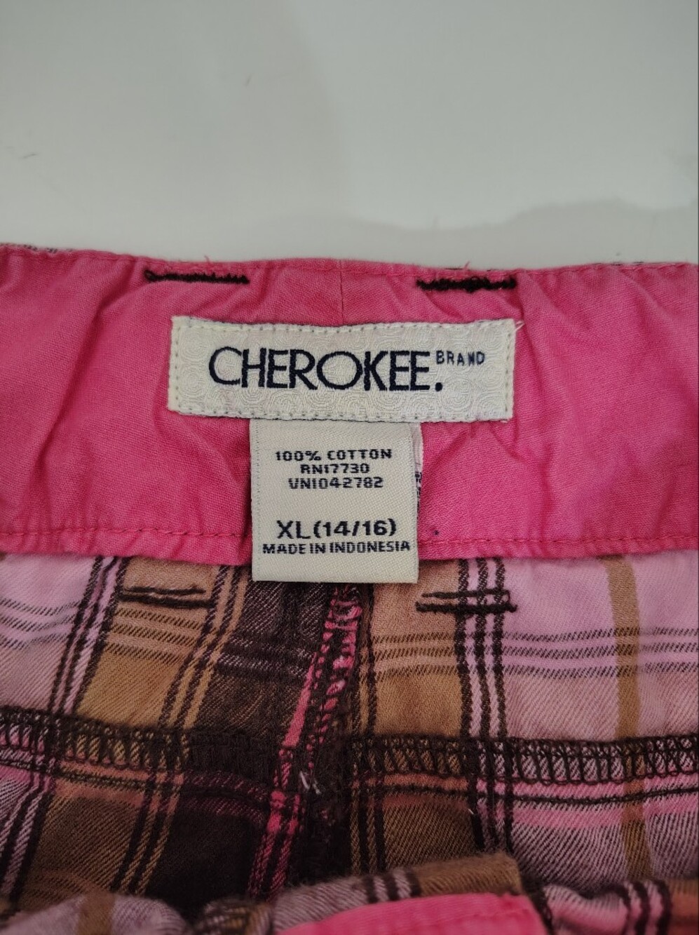 Cherokee Girls Plaid Bermuda Shorts Size Extra Large Pink and Brown Midi XL